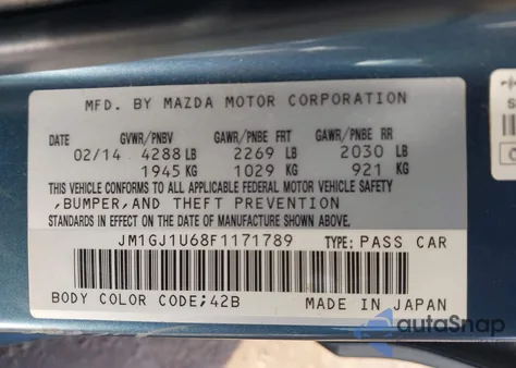 2015 Mazda Mazda6 I Sport из США, поврежденный, VIN JM1GJ1U68F1171789